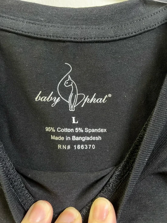 Baby Phat Black Tee with Silver Rhinestone Cat Logo - Picture 5 of 9